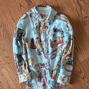Tizzi Aqua Dragon Print Button Down Shirt